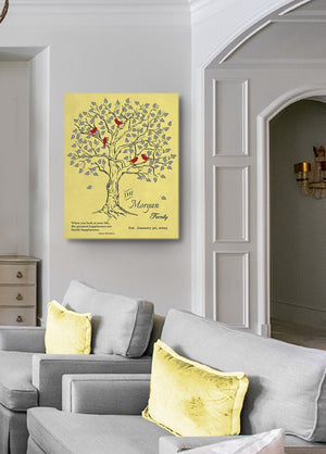 Personalized Family Tree & Lovebirds, Stretched Canvas Wall Art - Make Your Wedding & Anniversary Gifts Memorable - Unique Wall Decor - 30-DAY - Color - Yellow - B01IFGZ56O-MuralMax Interiors