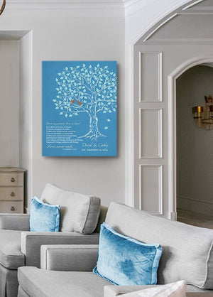 Personalized Family Tree & Lovebirds, Stretched Canvas Wall Art, Make Your Wedding & Anniversary Gifts Memorable, Unique Wall Decor, Choose Your Color - Teal # 2 - B01HWLKOLO-MuralMax Interiors