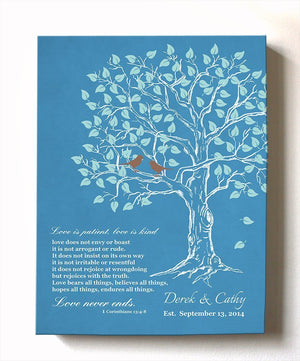 Personalized Family Tree & Lovebirds, Stretched Canvas Wall Art, Make Your Wedding & Anniversary Gifts Memorable, Unique Wall Decor, Choose Your Color - Teal # 2 - B01HWLKOLO-MuralMax Interiors
