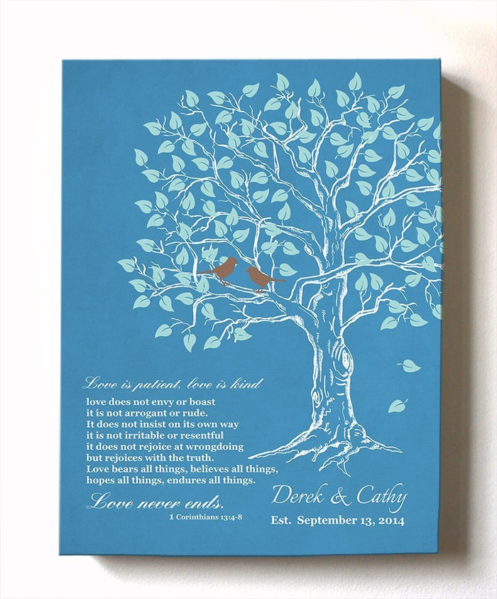 Personalized Family Tree & Lovebirds, Stretched Canvas Wall Art, Make Your Wedding & Anniversary Gifts Memorable, Unique Wall Decor, Choose Your Color - Teal # 2 - B01HWLKOLO