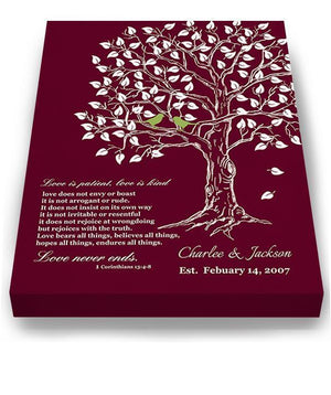 Personalized Family Tree & Lovebirds, Stretched Canvas Wall Art, Make Your Wedding & Anniversary Gifts Memorable, Unique Wall Decor, Color - Cranberry - B01HWLKOLO-MuralMax Interiors