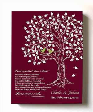 Personalized Family Tree & Lovebirds, Stretched Canvas Wall Art, Make Your Wedding & Anniversary Gifts Memorable, Unique Wall Decor, Color - Cranberry - B01HWLKOLO-MuralMax Interiors