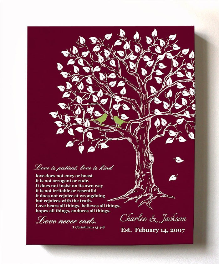 Personalized Family Tree & Lovebirds, Stretched Canvas Wall Art, Make Your Wedding & Anniversary Gifts Memorable, Unique Wall Decor, Color - Cranberry - B01HWLKOLO