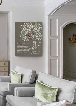 Personalized Family Tree & Lovebirds, Stretched Canvas Wall Art, Make Your Wedding & Anniversary Gifts Memorable, Unique Wall Decor - Khaki # 1 - B01HWLKOLO-MuralMax Interiors