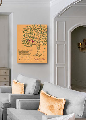 Personalized Family Tree & Lovebirds, Stretched Canvas Wall Art, Make Your Wedding & Anniversary Gifts Memorable, Unique Wall Decor - Tangerine - B01HWLKOLO-MuralMax Interiors