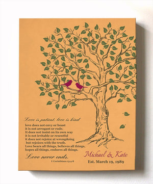 Personalized Family Tree & Lovebirds, Stretched Canvas Wall Art, Make Your Wedding & Anniversary Gifts Memorable, Unique Wall Decor - Tangerine - B01HWLKOLO-MuralMax Interiors