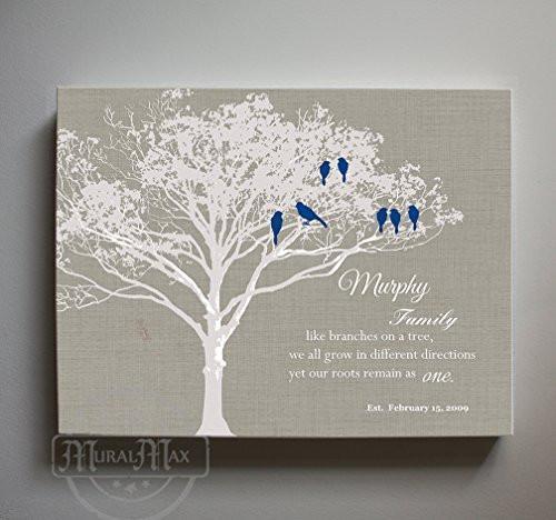 Personalized Family Tree Wall Art - Wedding Anniversary & Birthday Gift - Unique Wall Decor - Taupe