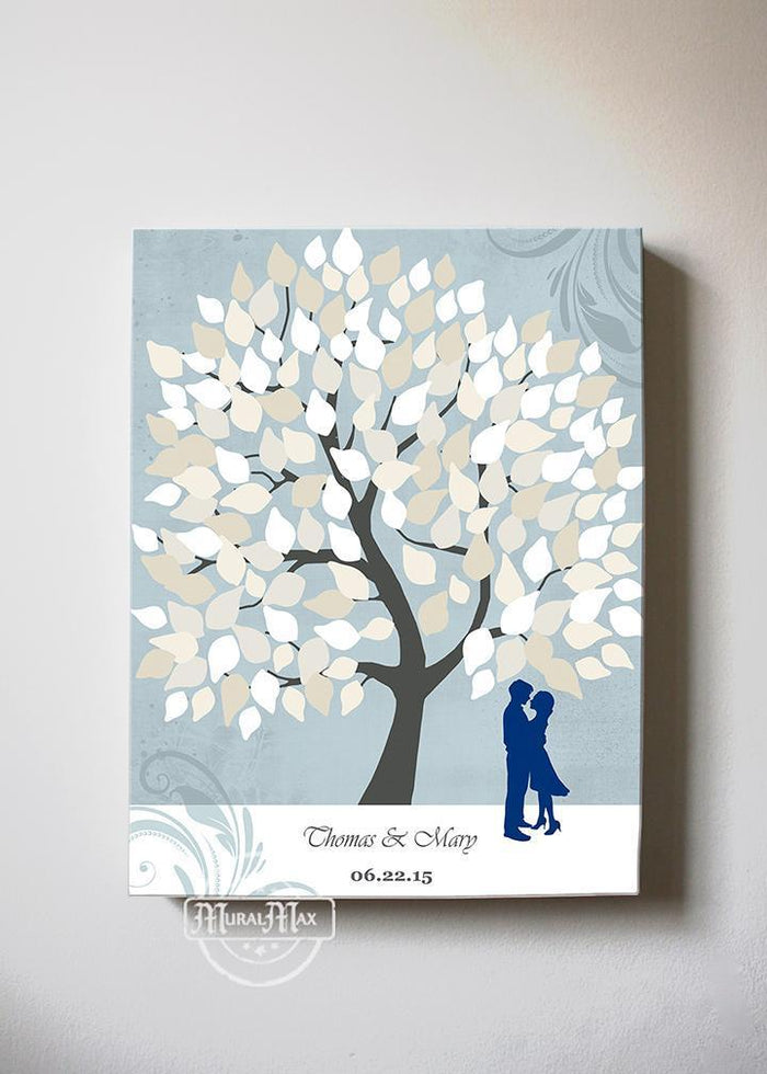 Personalized Family Tree Wedding Guestbook Canvas Wall Art, Make Your Wedding & Anniversary Gifts Memorable, Unique Wall Decor - Blue # 2 - B01LZ45D4T