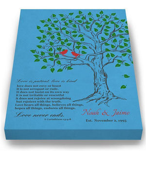 Personalized Family Tree With Bible Verse Canvas Wall Art- Wedding & Anniversary Gifts - Teal-MuralMax Interiors