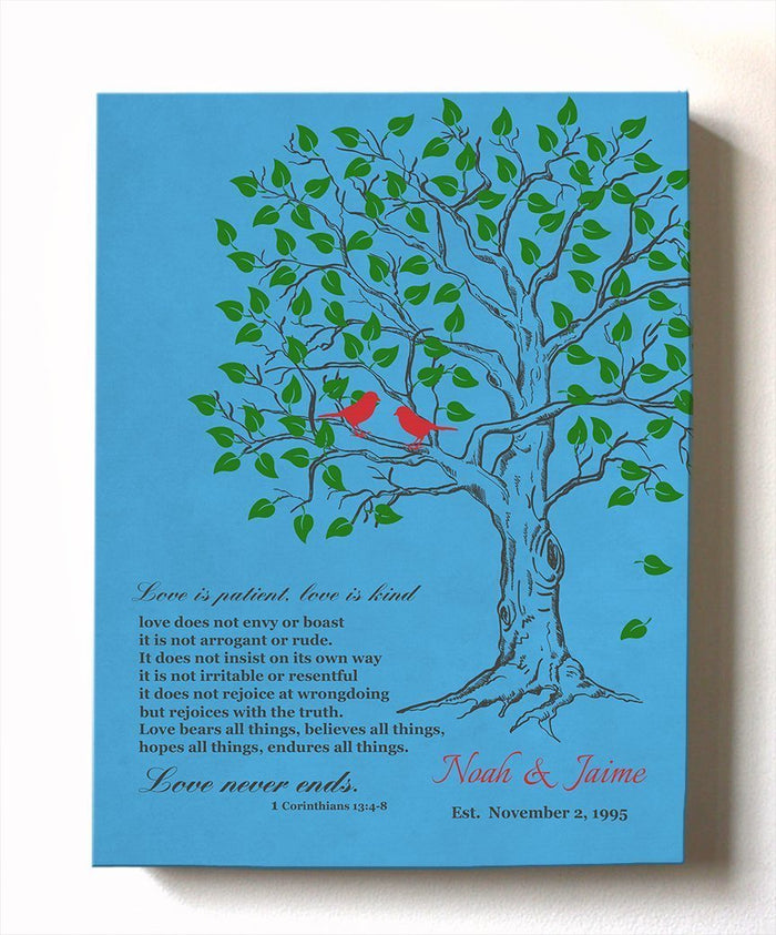 Personalized Family Tree With Bible Verse Canvas Wall Art- Wedding & Anniversary Gifts - Teal