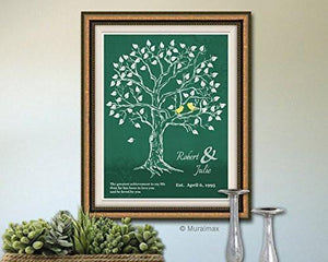 Personalized Family Wedding Tree Theme - UNFRAMED PRINT - Green & White-B018KOEYWM-MuralMax Interiors