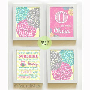 Personalized Floral Mums You Are My Sunshine Theme - Set of 4 - Unframed Prints-B01CRT9BQA-MuralMax Interiors