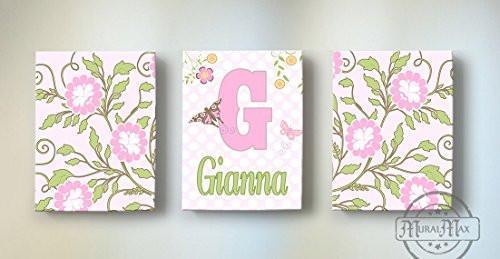 Personalized Flower Garden & Butterfly Theme - Canvas Nursery Decor Collection - Set of 3-B019017Y8U