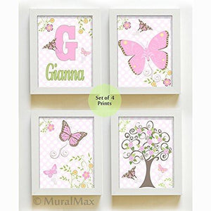 Personalized Flowers & Butterfly Nursery Collection - Set of 4 - Unframed Prints-B01CRT7PIQ-MuralMax Interiors