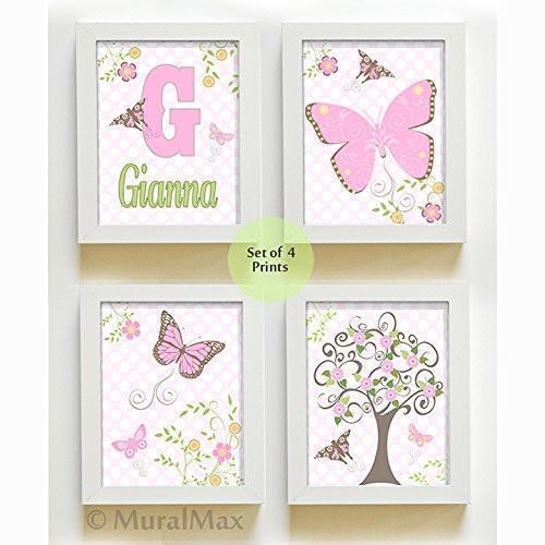 Personalized Flowers & Butterfly Nursery Collection - Set of 4 - Unframed Prints-B01CRT7PIQ