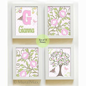 Personalized Flowers & Butterfly Nursery Collection - Set of 4 - Unframed Prints-B01CRT7XOM-MuralMax Interiors