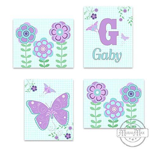 Personalized Flowers & Butterfly Theme - Set of 4 - Unframed Prints-B01CRT9TM6