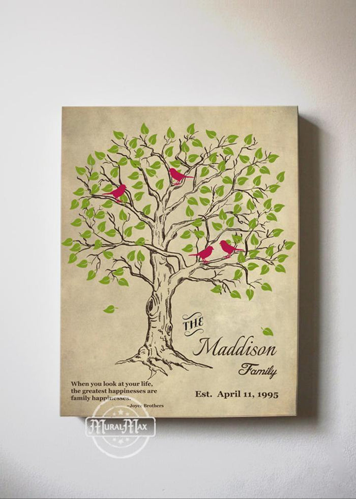 Personalized Gift - Family Tree Canvas Art - Wedding Shower Gift - Wedding & Anniversary Gift - Tan