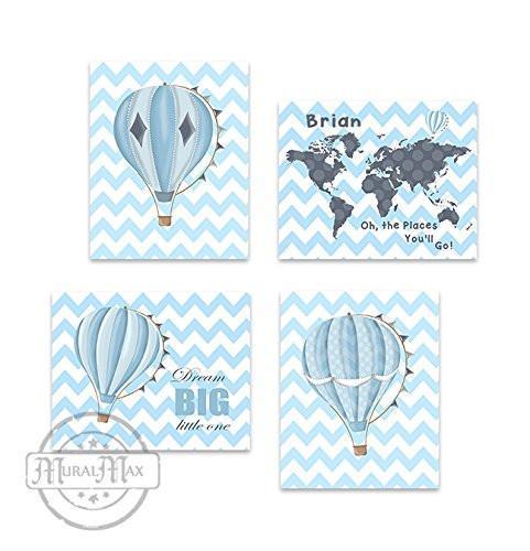 Personalized Global Hot Air Balloon Theme - Set of 4 - Unframed Prints-B01CRMKTBS
