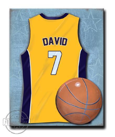 Personalized Los Angeles Lakers Basketball Jersey Wall Art - Boy Room Decor -Little Man Cave Decor