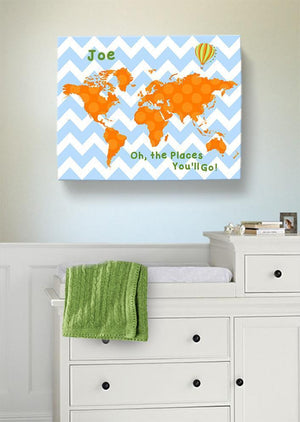 Personalized Map Nursery Art- Dr Seuss Nursery Decor - Chevron Canvas World Map Collection - Oh The Places You'll Go-B018ISNIPO-MuralMax Interiors