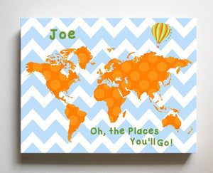 Personalized Map Nursery Art- Dr Seuss Nursery Decor - Chevron Canvas World Map Collection - Oh The Places You'll Go-B018ISNIPO-MuralMax Interiors