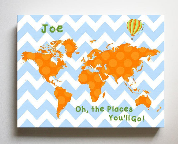 Personalized Map Nursery Art- Dr Seuss Nursery Decor - Chevron Canvas World Map Collection - Oh The Places You'll Go-B018ISNIPO