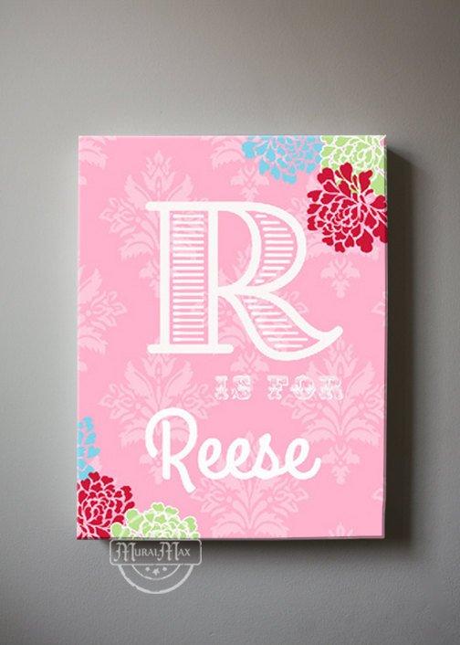 Personalized & Monogrammed Baby Girl Room Decor - Floral Mums Canvas Nursery Wall Art