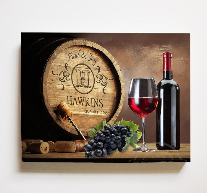 Personalized Napa Valley Wine Barrel Canvas Wall Decor - Milestone for Parents, Grandparents, Newlyweds, Bridal Showers