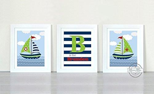 Personalized Nautical Sailboat Nursery Art - Unframed Prints - Set of 3-B018KOBVAU