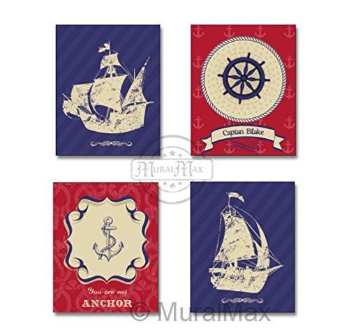 Personalized Nautical Theme - Unframed Prints - Set of 4-B01D7RTWG0