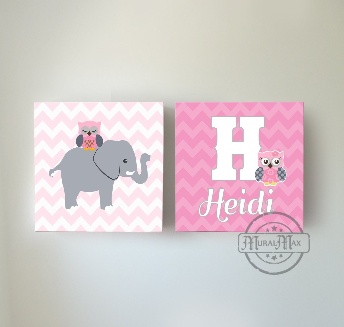 Personalized Nursery Decor Elephant and Owl Chevron Baby Girl