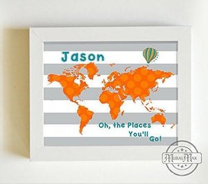 Personalized Oh The Places You'll Go Baby Boy Nursery Decor Global Map Theme - Unframed Print-B01CRT8OPE-MuralMax Interiors
