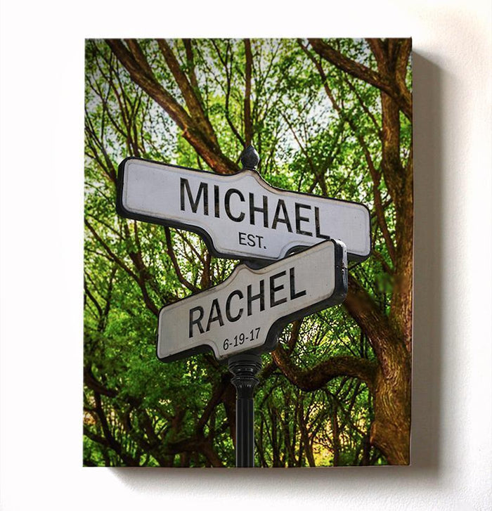 Personalized Street Sign Cross Road Custom Names & Established Date Street Sign Canvas Wall Art