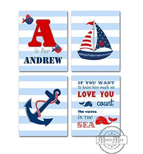 Personalized Striped Nautical Quote Nursery Prints - Set of 4 - Unframed Prints-B01CRT78AG