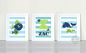 Personalized Striped Sea Life Collection - Set of 3 - Unframed Prints-B01CRT7OEG-MuralMax Interiors