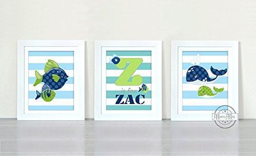 Personalized Striped Sea Life Collection - Set of 3 - Unframed Prints-B01CRT7OEG