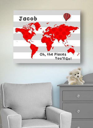 Personalized Toddler Room Decor - Dr Seuss Nursery Decor - Canvas World Map - Oh The Places You'll Go-B018ISOBIC-MuralMax Interiors
