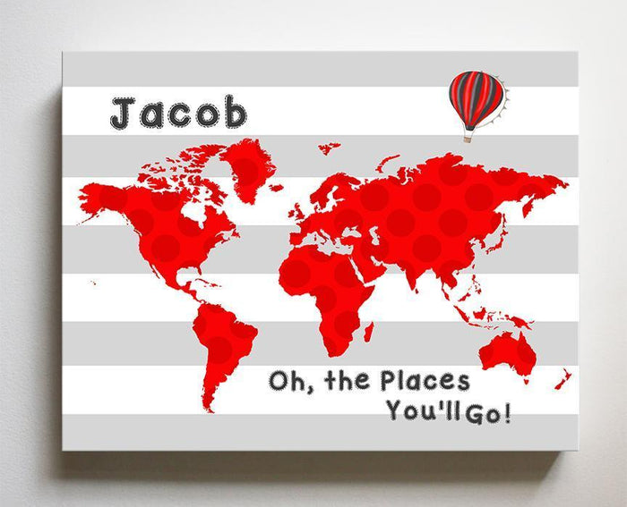 Personalized Toddler Room Decor - Dr Seuss Nursery Decor - Canvas World Map - Oh The Places You'll Go-B018ISOBIC