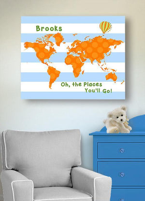 Personalized Toddler Room Decor - Dr Seuss Nursery Decor - Striped Canvas World Map Collection - Oh The Places You'll Go-B018ISOFJW-MuralMax Interiors