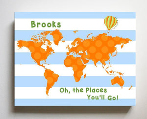 Personalized Toddler Room Decor - Dr Seuss Nursery Decor - Striped Canvas World Map Collection - Oh The Places You'll Go-B018ISOFJW-MuralMax Interiors