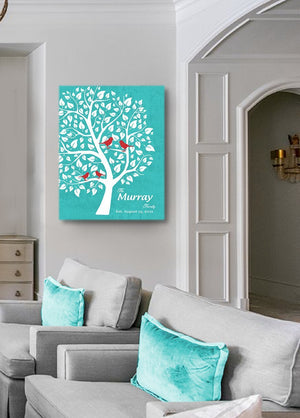 Personalized Unique Family Tree - Stretched Canvas Wall Art - Make Your Wedding & Anniversary Gifts Memorable - Unique Decor - Color Beige # 1 - 30-DAY - Color - Aqua # 2 - B01L7IB99O-MuralMax Interiors