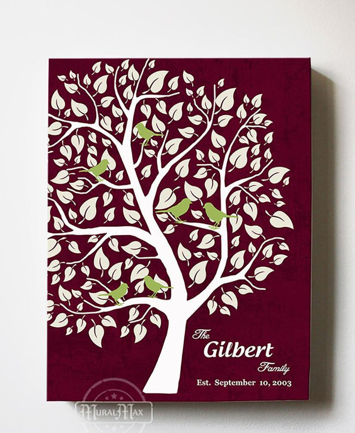 Personalized Unique Family Tree Gift - Stretched Canvas Wall Art - Make Your Wedding & Anniversary Gifts Memorable - Unique Decor - Burgundy
