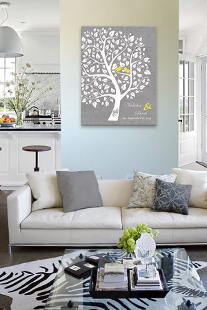 Personalized Unique Family Tree - Stretched Canvas Wall Art - Make Your Wedding & Anniversary Gifts Memorable - Unique Decor - Yellow Gray # 1 - B01I0AODJK-MuralMax Interiors