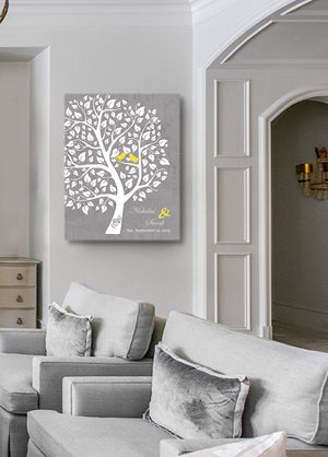 Personalized Unique Family Tree - Stretched Canvas Wall Art - Make Your Wedding & Anniversary Gifts Memorable - Unique Decor - Yellow Gray # 1 - B01I0AODJK-MuralMax Interiors