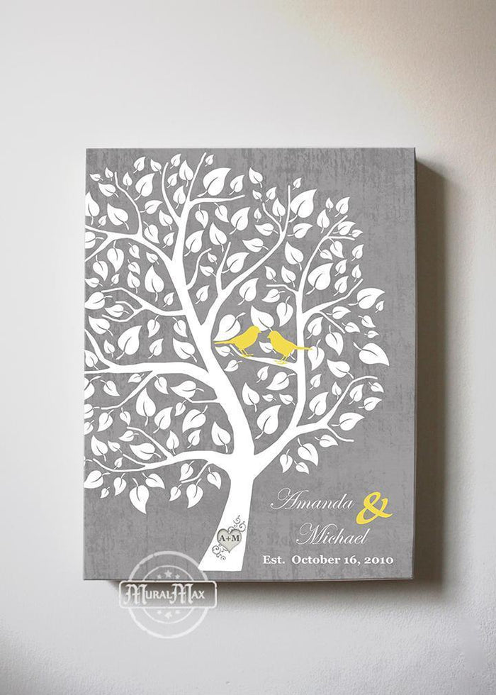 Personalized Unique Family Tree - Stretched Canvas Wall Art - Make Your Wedding & Anniversary Gifts Memorable - Unique Decor - Yellow Gray # 1 - B01I0AODJK