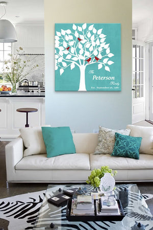 Personalized Unique Family Tree - Stretched Canvas Wall Art - Wedding & Anniversary Gifts - Unique Wall Decor - Color - Aqua - B01IFBS46C-MuralMax Interiors
