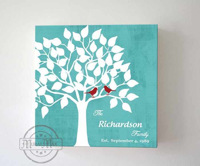 Personalized Unique Family Tree - Stretched Canvas Wall Art - Wedding & Anniversary Gifts - Unique Wall Decor - Color - Aqua - B01IFBS46C