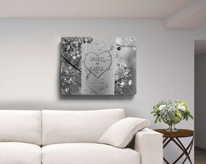 Personalized Wedding Anniversary Canvas Wall Art Gift - Heart Tree Carving - Names Carved In Tree-MuralMax Interiors