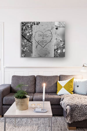 Personalized Wedding Anniversary Canvas Wall Art Gift - Heart Tree Carving - Names Carved In Tree-MuralMax Interiors